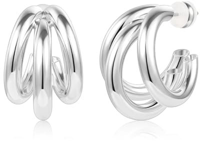 ALEXCRAFT Chunky Ohrringe Silber 925 Creolen Damen Modeschmuck Ohrstecker Groß Earrings Silver für Frauen Freundin Mama