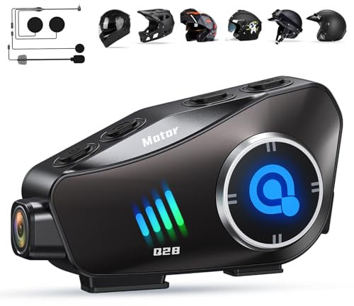 Motorcycle Helmet Headset with HD Camera 1080P Video, Motorcycle helmet bluetooth 5.3 ,IPX6 Waterproof, Hands-Free Communication with Soft and Hard Mic Headphone Speakers Compatible All Helmets.
