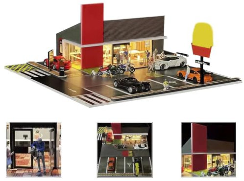 1:64 GFANS Model Car Diorama Garage Shops with LED Lighting Dealership Model Car Toy (McDonalds)