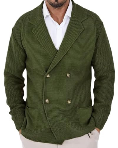 Duohropke Cardigan da uomo doppiopetto leggero, lavorato a maglia con bottoni, vestibilità normale, cardigan, cardigan, maglione invernale, risvolto doppiopetto