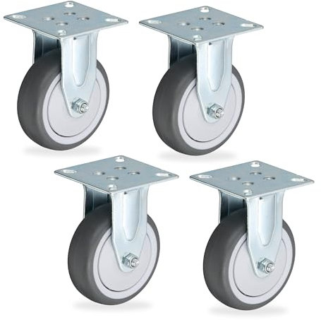 Relaxdays Bockrolle, 4er Set, 75mm, Traglast 280 kg, TPR, Stahlplatte, Kugellager, spurlos, schalldämpfend, grau/silber