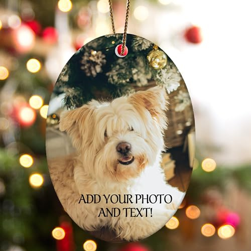 Personalised Handmade Ceramic Hanging Ornament - Custom Picture&Text Double-Sided Printing, Christmas Tree Ornament Xmas Decor, Gifts for Family Lover Friends Anniversary (Oval 01)