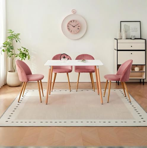 DEYARNA HOME Essgruppe Set Tisch und Stühle, Esstisch und 4 Stuhl, Samt-Esszimmerstühle, Tischplatte aus MDF, Schwarze Tischbeine, Moderner Küchentisch Set (Weiß/Rosa, 110 * 70 * 74cm)