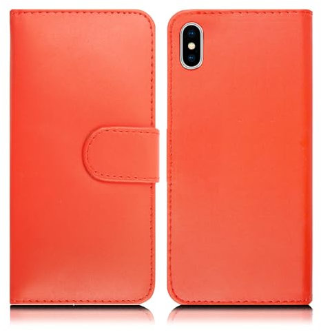 Leather Case Compatible with iPhone X/XS – Premium Leather Wallet Flip Cover with Kickstand and Card Slots For iPhone X (Red)