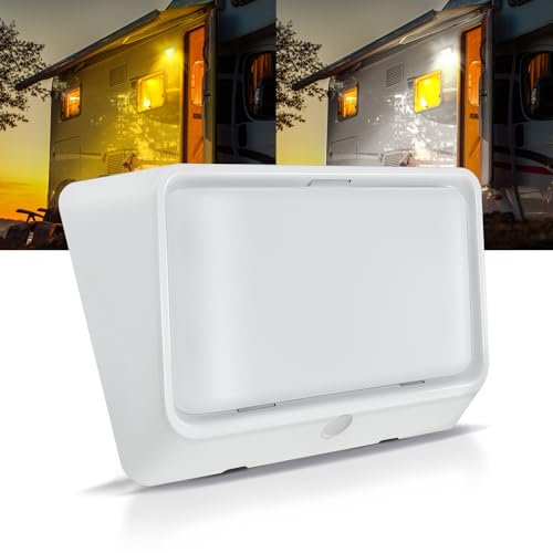 acegoo Camper Luz LED de porche de doble color (blanco/ámbar) conmutable de 12V, luz exterior de repuesto para caravana, remolque, autocaravana, 410 lúmenes, IP66 Nano Impermeable(Blanco)