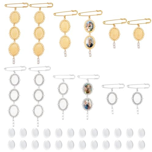 DELORIGIN 12 Set Hochzeitsstrauß Foto Charm Gedenkfoto Charms Gold Silber Erinnerungsanhänger Brosche Pins Spitzen Doppel Bilderrahmen Für Hochzeitsparty Braut Bräutigam
