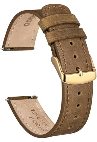 Ayadoo Uhrenarmband aus genarbtem Leder, 20 mm, Camel Crazy Horse, Ersatz-Uhrenarmband mit goldfarbener Schnalle, Schnellverschluss