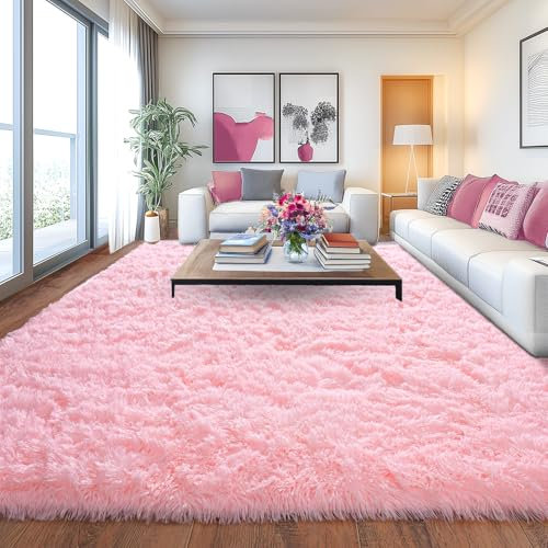 Chicnix Großer Teppich Wohnzimmer 200x300 Hochflor Flauschig, Schlafzimmerteppich Langflor Rosa, rutschfest Weich Shaggy Teppich für Kinderzimmer Teenager Schlafsaal