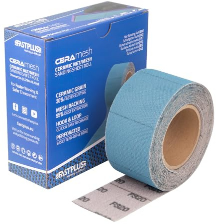 Rouleau de papier de verre FASTPLUS 70 mm x 12 m Rouleau de film Mesh Grip P240 Rouleau de papier de verre autocollant en céramique