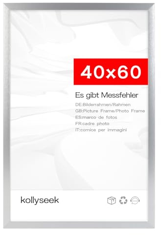 kollyseek Bilderrahmen 40x60cm Silber mit Acrylglas Metallisches Muster Picture frame Posterrahmen Fotowand