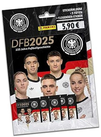 Panini DFB 2025-125 ans d'histoire de football | Kit de démarrage avec album + 25 autocollants + 1 autocollant légende + protection d'expédition Heartforcards®
