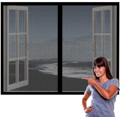 Zanzariera Finestra Scorrevole 120 x 140 cm Tende Zanzariere con Calamita Traspirante Protezione Insetti for La Maggior Parte Delle Finestre, Nero