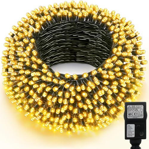 CCILAND Lichterkette Außen 20M 200 LED, Lichterkette Weihnachtsbaum Innen mit 8 Modi Timer Stecker, Wasserdicht Weihnachtsbeleuchtung Dunkelgrünes Kabel für Weihnachten Garten Deko (Warmweiß)