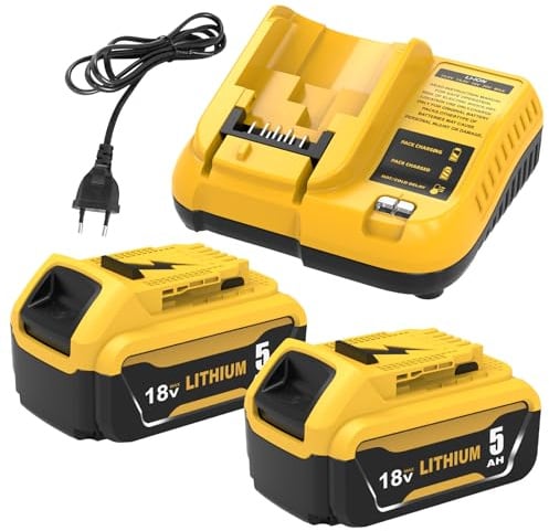 2X 18V 5.0Ah DCB200 Ersatz für Dewalt Akku +3A Ladegerät Kompatibel mit Dewalt Akku DCB180 DCB181 DCB182 DCB184 DCB185 DCB201 DCB204