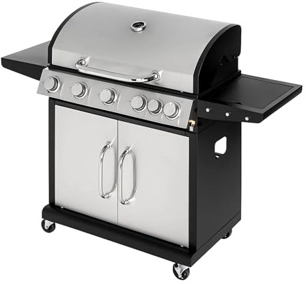 Woodland Grill 5 Burner Gas BBQ With 1 Side Burner – Cast Iron Cooking Grid, Stainless Steel Burners, Warming Rack & Storage Cabinet – Outdoor Garden Barbecue Grill - OC01BQ51005 [2025]