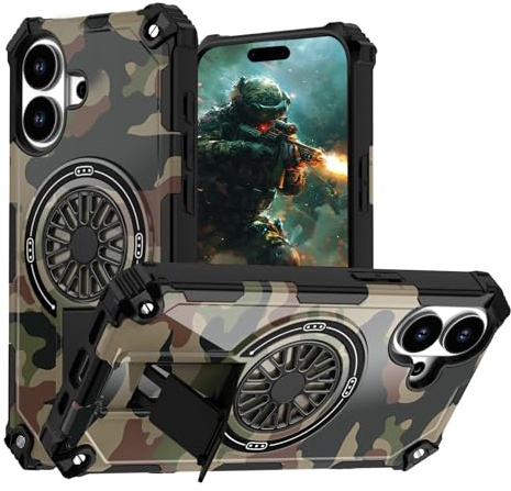 Ysnzaq Magnetische Hülle für Apple iPhone 17 SHZ Militärgrün | Camouflage Schutzhülle mit Ständer, Dekompressions Gyro Robuste, Stoßfeste Kratzfest Handyhülle für iPhone 17