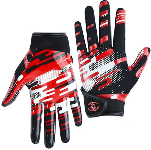 faralite Shooting Stars Series Youth Football Glove - Kids Sticky Receiver Gloves with Excellent Grip, Breathable & Strechy, Best Gift for Football Fan Boys Girls (Red, Xs/S)