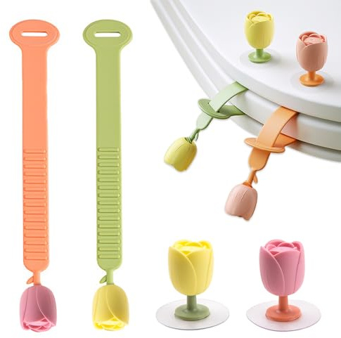 DEJIN 4Pcs Adorable Adjustable Toilet Lid Cover Lifter Easy-Grip Toilet Seat Handle Lifter Effortless Clean Touch Solution for Home Office Hotel