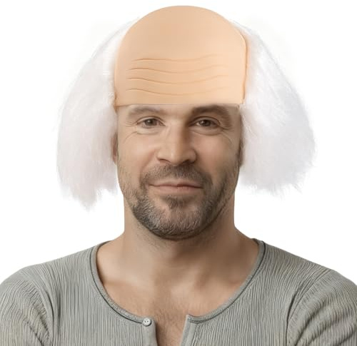 GWAWG Realistische Glatze Kappe für Erwachsene, lustiges Cosplay-Kostüm, Herren, Glatze, gekämmte Frisur, für Halloween, Party, Karneval, Prop Fantasiekleid, Zaubererkleid