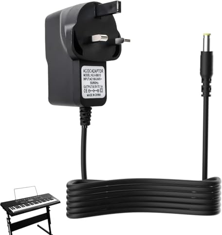 9.5V 1A Keyboard Power Adapter UK Plug 4mm x 1.7mm Center Positive AC/DC Supply Charger for Specified C-a-sio Piano Keyboard,Compatible with CTK-240/245/255/3200,WK-220/225/240,SA-46/47/76 (Black, M)