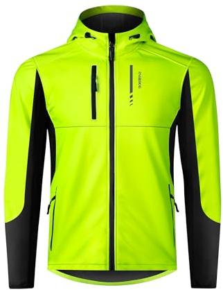 INBIKE Veste de Cyclisme d'Hiver Homme pour VTT Randonnée et Course Coupe-Vent Chaude Doublée En Polaire Avec Capuche À Visière Ajustable HC308
