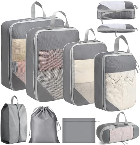 Vautvis Koffer Organizer Set, 8 Stück Packing Cubes Compression Backpack, Packwürfel Kompression, Packtaschen für Koffer Organizer Kompression, Kofferorganizer, Travel Essentials