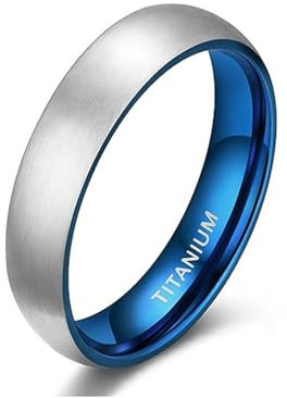 Stfery Ringe Herren Titanstahl Blau Silber Bicolor Gebogen Gr.75 (23.9), Ring Matt Gebürstet 8MM