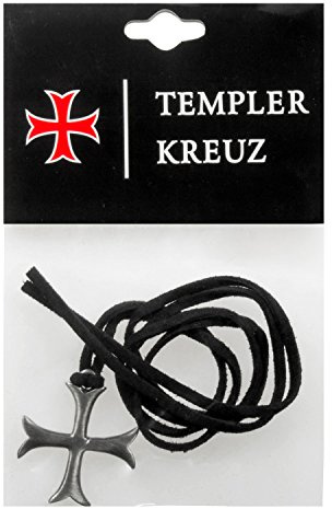 Templerorden Tatzenkreuz Schmuckanhänger mit Lederband, silber/schwarz (1 Stück)