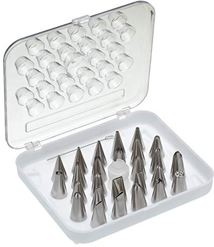 KitchenCraft Sweetly Does It Cake Decorating Icing Nozzles with Coupler, Brush and Case, Stainless Steel, 28-Piece Piping Set