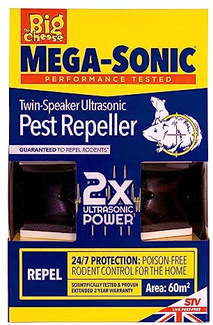The Big Cheese Ultra Power Mega-Sonic® Twin-Speaker Pest Repeller, Repels Mice and Rats, Whole Room Protection, Double Speakers, Powerful, Electronic