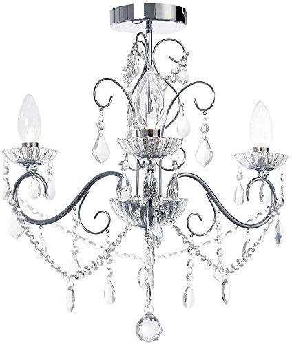 LITECRAFT Vara Chandelier Bathroom IP44 Rated Ceiling Light - (Chrome & Clear, 3 Light)