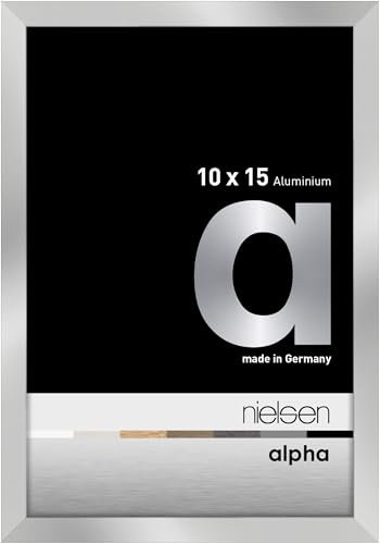 nielsen Bilderrahmen, 10 x 15 cm, Aluminium, Silber glanz, Fotorahmen zum Auftstellen und Aufhängen im Hoch- & Querformat, Echtglas, Alpha
