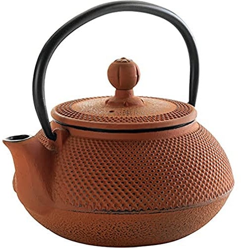 LACOR - 68666 - Tetera De Hierro Fundido Bamboo de 0,6 litros - Naranja