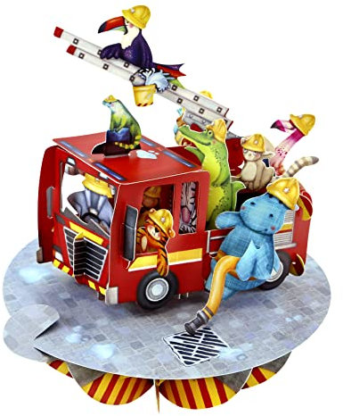 Santoro Pirouette, 3D-Pop-Up-Grußkarte – Tier-Feuerwehrauto – für Kinder, Familie, Geburtstag