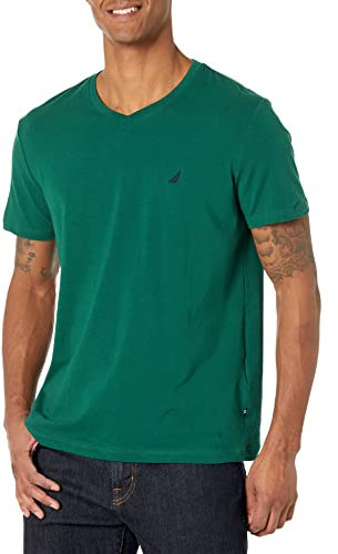 Nautica Men's Short Sleeve Solid Slim Fit V-Neck T-Shirt, Pine Green, Large