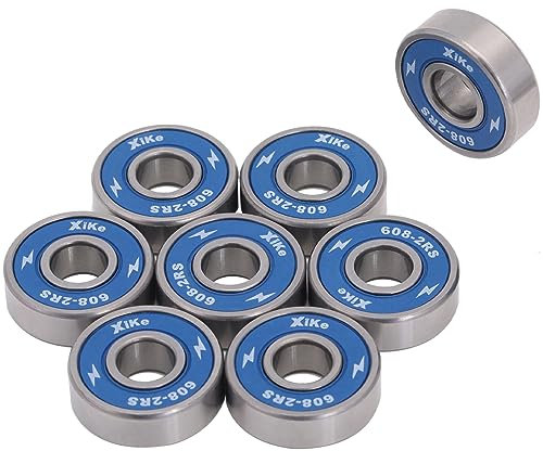 XiKe 608-2RS Skaterlager 8x22x7mm Blau|Chromstahl|Doppelte Gummidichtung|Für Quad Skateboards|Longboards|Inline-Skates etc. 608RS Miniatur Kugellager, 8er-Pack.