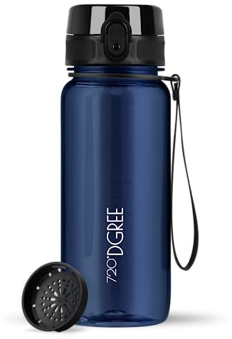 720°DGREE Trinkflasche 650ml “uberBottle“ crystalClear +Sieb - BPA-Frei - Auslaufsichere Wasserflasche für Kinder, Schule, Uni, Sport, Gym, Fitness - Sportflasche aus Tritan - Leicht, Stoßfest