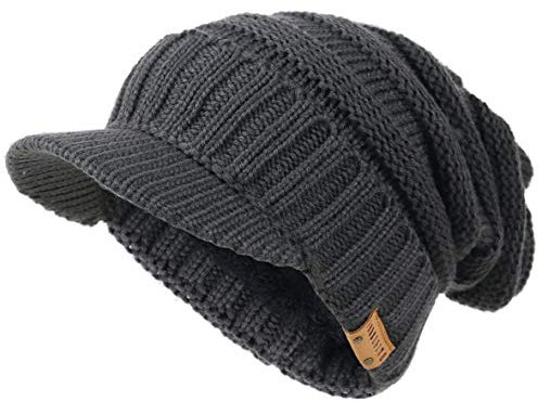 Ruphedy Herren Mütze mit Schirm Fleece Visor Beanie Schirmmütze Wintermütze B319 (B320-Grau)