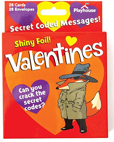 Playhouse Secret Codes Glänzende Folie 28 Karten Valentinstag Exchange Box mit Umschlägen für Kinder