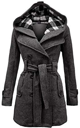 Onsoyours Damen Trenchcoat Zweireiher Langer Mantel Herbst Winter Fleece Winterjacke Warm Gefüttert Kunstpelz Wintermantel Winterparka Lang Mantel Mit Gürtel Dunkelgrau M