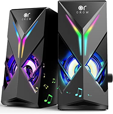 OROW PC Lautsprecher,10W RGB Gaming Lautsprecher für PCUSB-Betriebene,3.5mm Jack,Desktop Lautsprecher mit Buntem LED-Licht,Mini Computer Lautsprecher(S201)