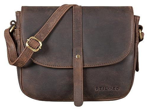 STILORD 'Kira' Umhängetasche Frauen Leder Vintage kleine Handtasche zum Ausgehen klassische Abendtasche Partytasche Freizeittasche Echtleder, Farbe:zamora - braun