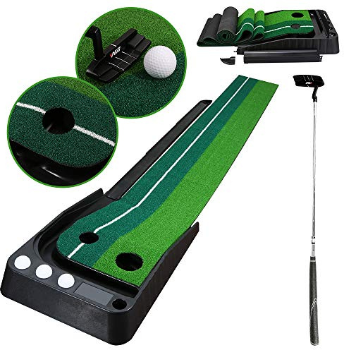 SWANEW Golf Puttingmatte mit automatischer Ballrückgabe, Putter & 3 Bälle | Länge 2.5m Für Putten-Training zu Hause, im Büro oder Garten