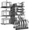 Housolution Pan Organiser for Kitchen Cupboard, Pot and Pan Stand Rack with 8 Adjustable Non-slip Dividers, Saucepan Storage Organiser Rack with 2 DIY Methods