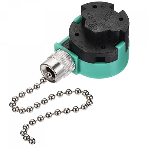 sourcing map Pull Chain Switch 3 Speed 4 Wire Replacement for Ceiling Fan Lamp Light Green Silver