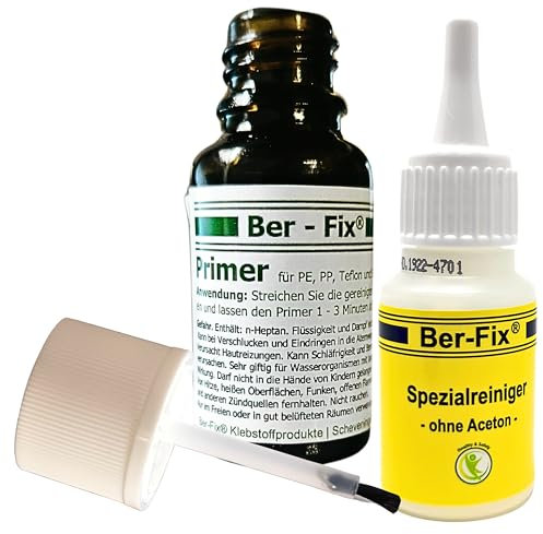 Ber-Fix 5ml Primer für PE, PP, Silikon, Teflon + 20g Spezialreiniger Haftvermittler für Industriekleber, Sekundenkleber, 2K Kleber Schnelle Wirkung, Made in Germany