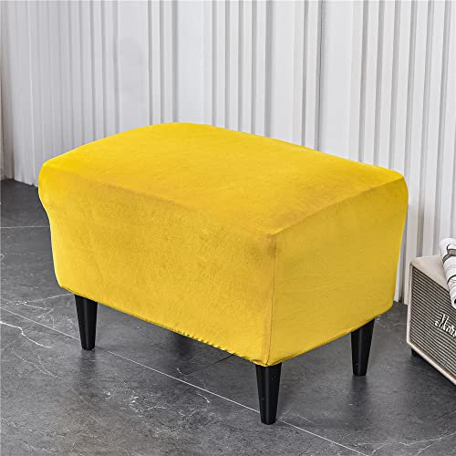 Highdi Stretch Luxus-Samt Ottomane Schonbezug Hockerbezug, Bezug für Rechteckig Fußhocker, Schonbezug für Hocker Elastisch Antirutsch Abnehmbarer Sofa Fußhocker Bezug (Gelb)