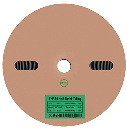 XHF Rouleau de gaines thermorétractables 2:1 de 1,6 m pour isolation des fils, homologué UL et conforme à la norme RoHS, noir, 0,6 m