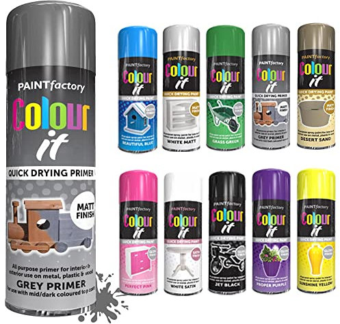 SCHNAZZ - 1 x All Purpose Grey Primer Aerosol Spray Paint 250ml Fast Dry, Quick Drying Spray and Excellent Coverage for Wood, Metal, Plastic, Glass and More