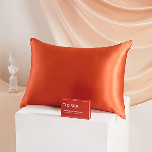 THXSILK 25 Momme Seide Kissenbezug für Haar und Haut - Maulbeerseide Kissenbezug - Hypoallergen mit Versteckter Reißverschluss - Pure Seide auf Beide Seiten … (Luxus-Ziegelrot, 40x60cm)